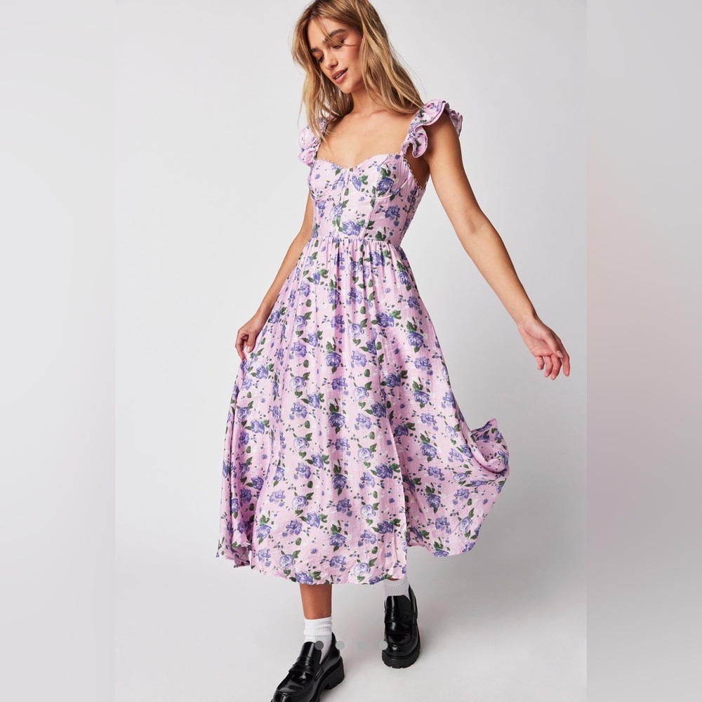Astr Light Purple Floral Maxi Dress with Green Accents